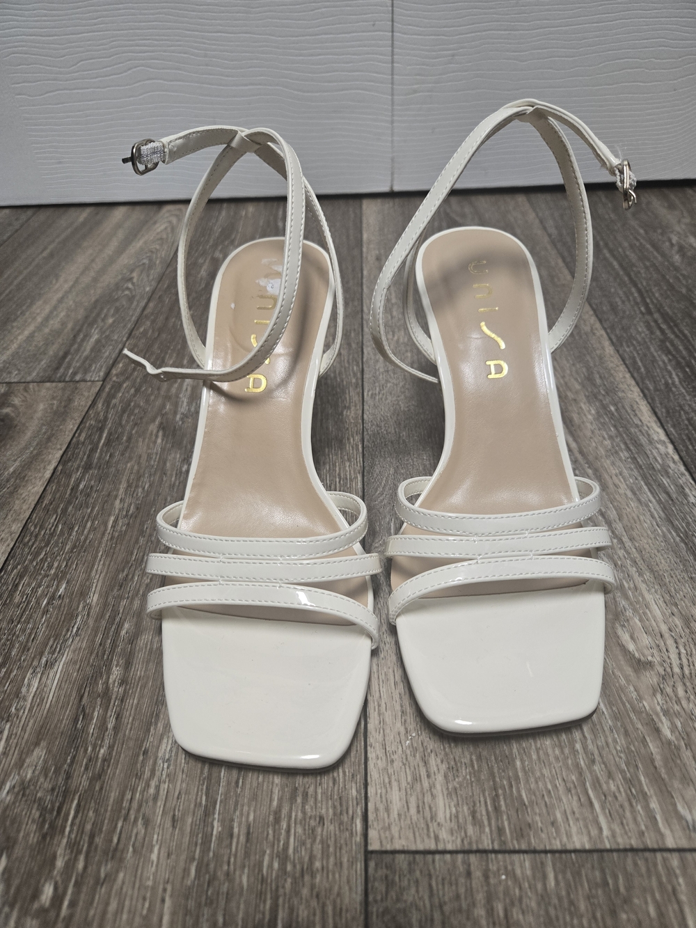 Unisa White Strappy Ankle-Tie Heeled Sandals 8.5